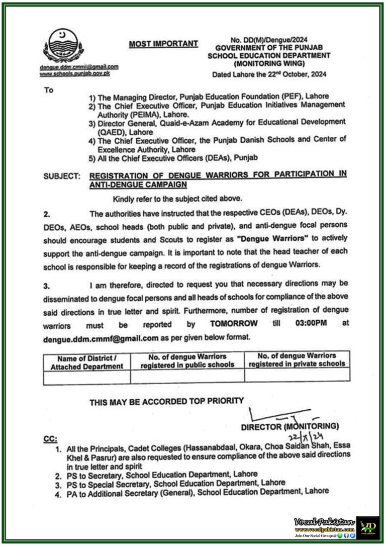 Immediate Registration of Dengue Warriors for Anti-Dengue Campaign - Notification