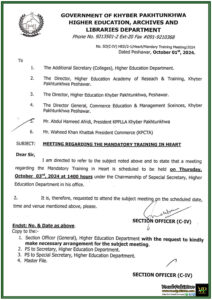 Mandatory HEART Training Meeting Scheduled for Higher Education KPK Officials-Notification