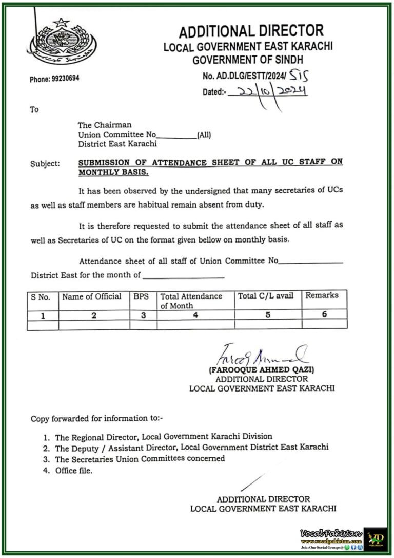 Mandatory Submission of UC Staff Attendance Sheets on Monthly Basis – Notification