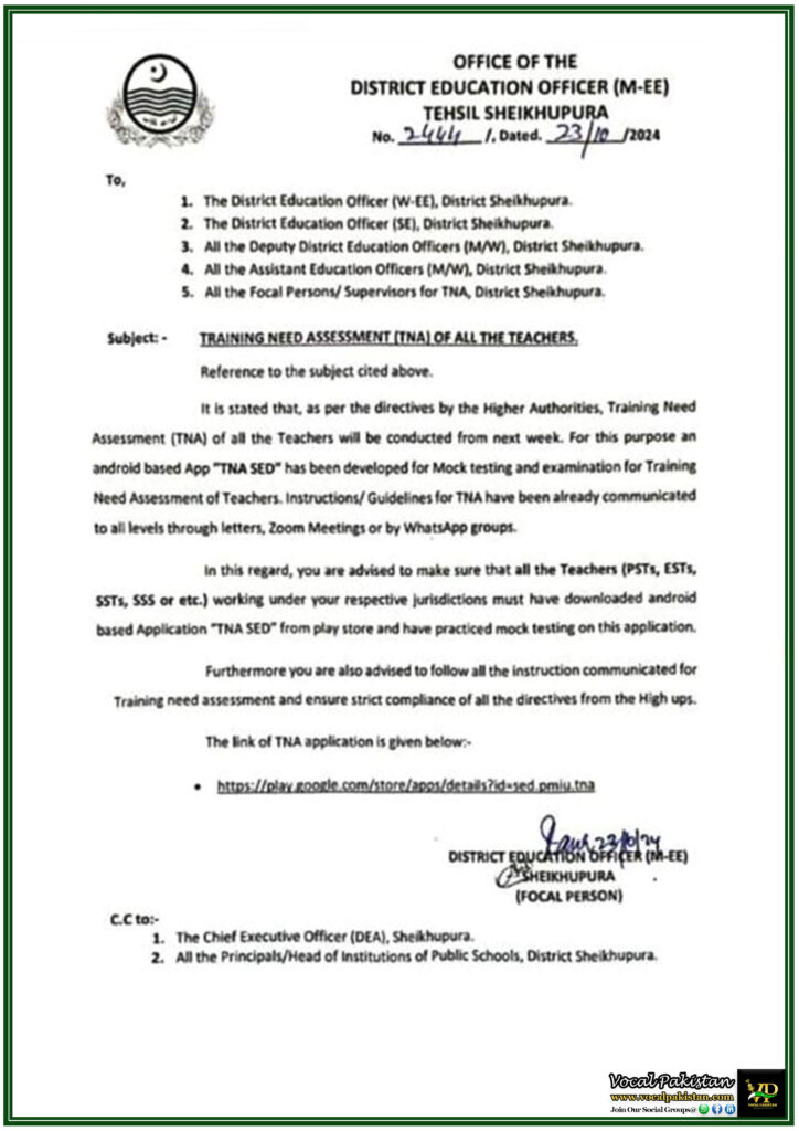 Mandatory-TNA-for-Teachers,-Download-and-Practice-via-'TNA-SED'-App---Notification