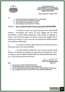 NOC Mandatory for Engagement of School Staff in External Assignments – Notification