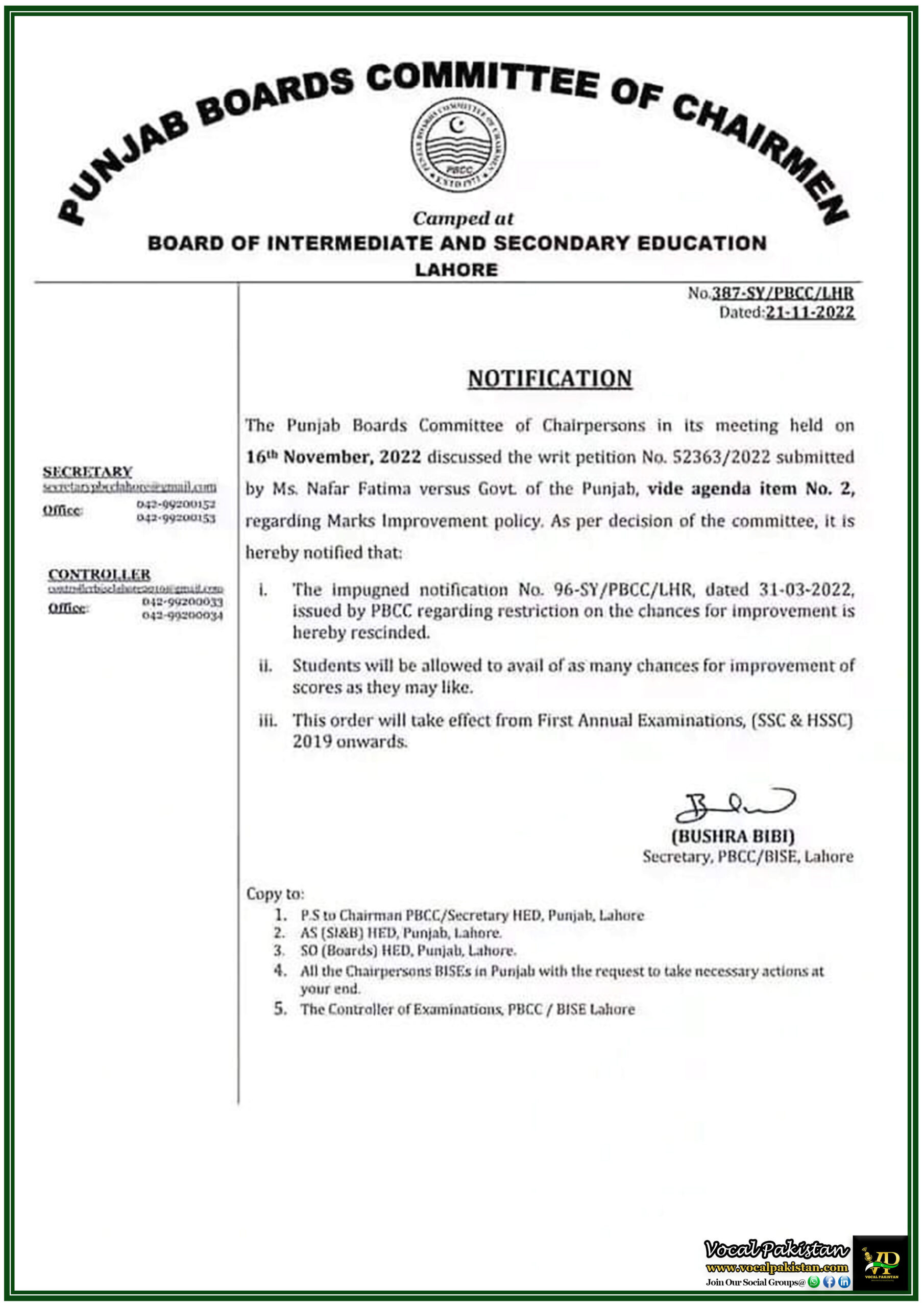 Punjab 7 Punjab Boards Remove Limit on Score Improvement Attempts for SSC & HSSC Exams-Notification