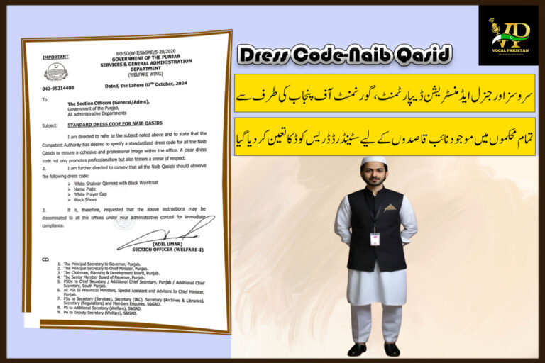 Punjab Government Introduces Standard Dress Code for Naib Qasids A Step Towards Professionalism-Notification