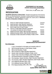 Punjab-Higher-Education-Department-Notifies-Committee-for-Divisional-Directors-of-Education-Interviews---Notification