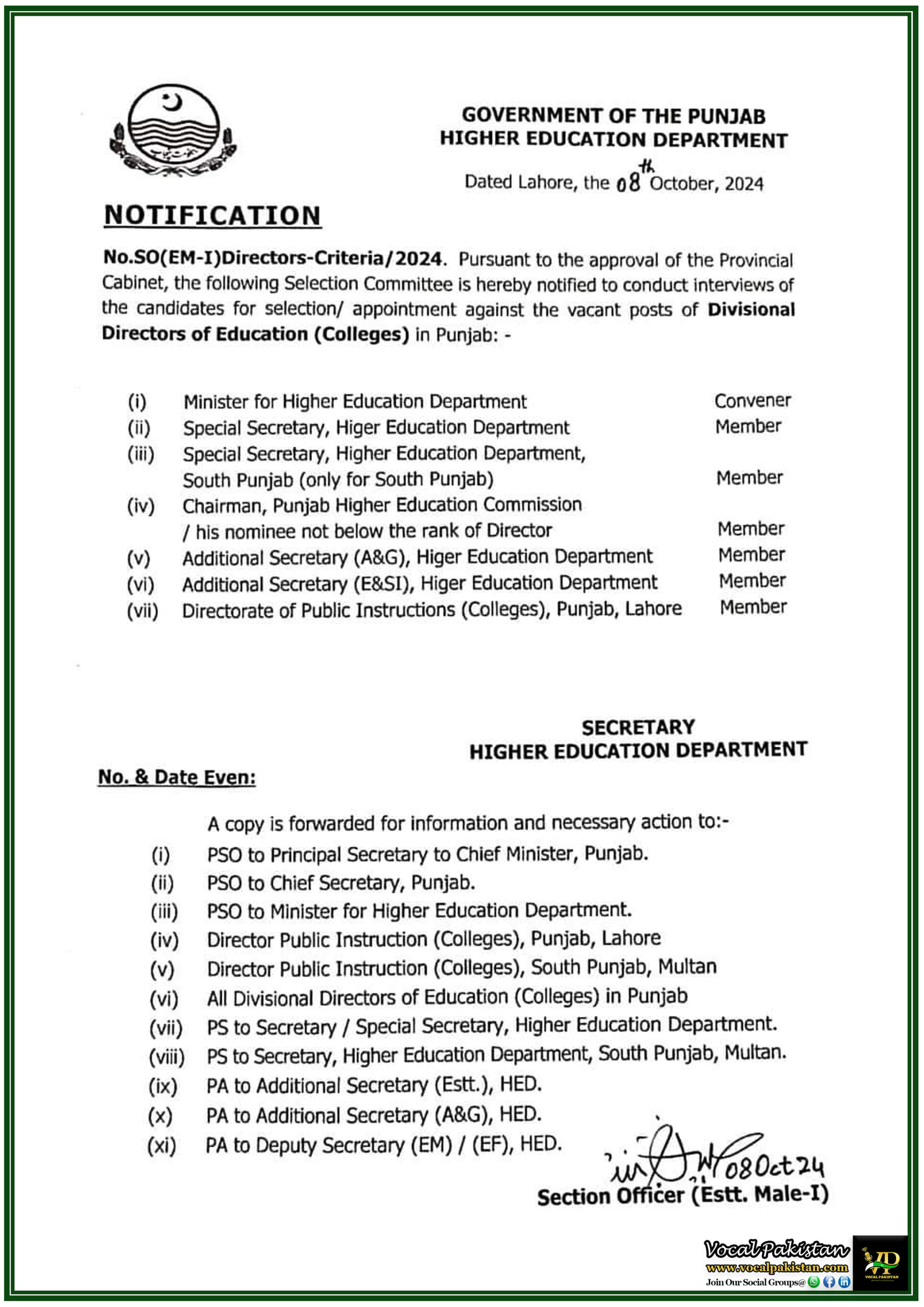 Punjab-Higher-Education-Department-Notifies-Committee-for-Divisional-Directors-of-Education-Interviews---Notification