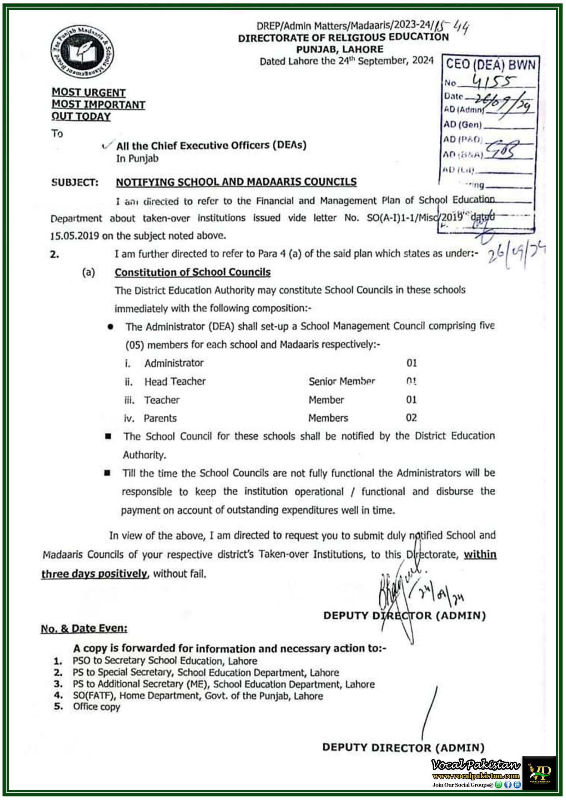 Punjab 2 School and Madaaris Councils to be Constituted and Notified for Taken-Over Institutions-Notification