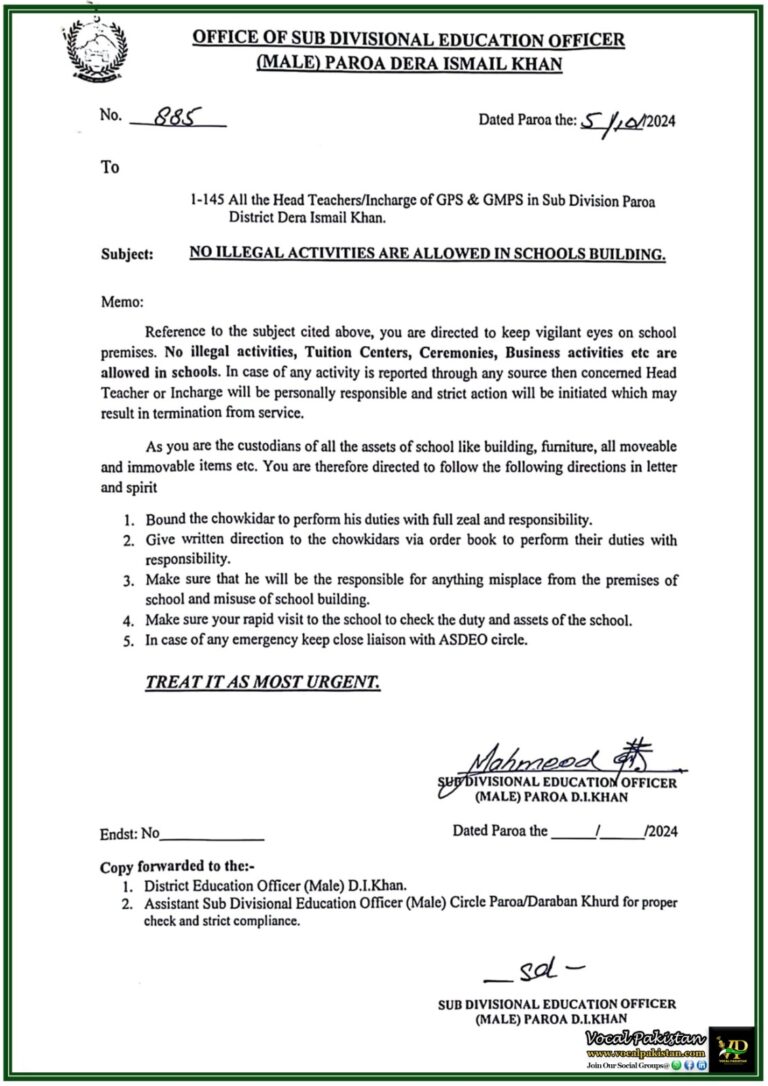 Strict Prohibition of Unauthorized Activities in School Premises – Urgent Notification