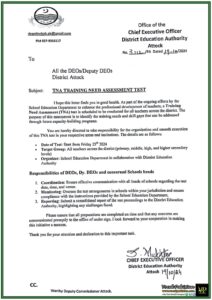 TNA Training Need Assessment Test for All School Teachers in District Attock – Notification