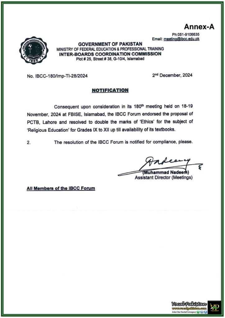 Academic Framework Revised: Ethics Marks Doubled Temporarily for Religious Education–Notification 9 Academic Framework Revised Ethics Marks Doubled Temporarily for Religious Education–Notification