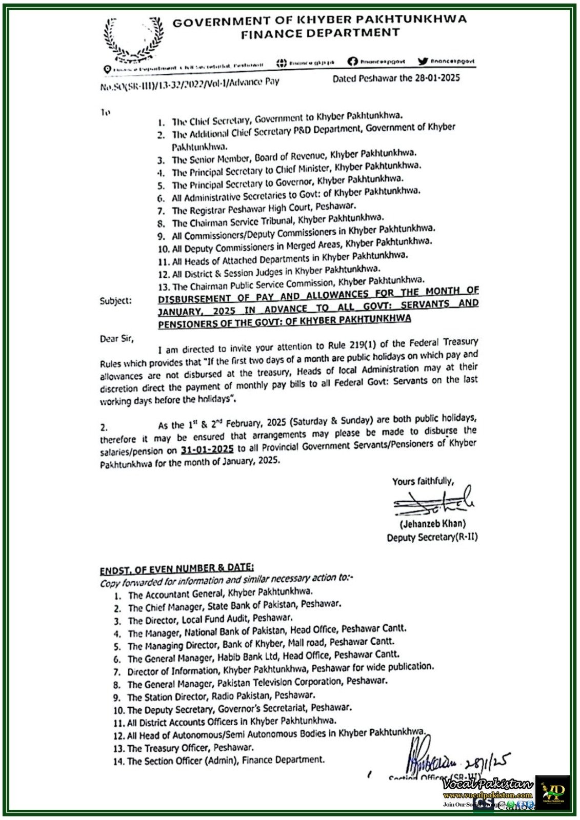 Introduction:Advance Disbursement of Salaries & Pensions for January 2025–Government of Khyber Pakhtunkhwa NotificationIntroduction: