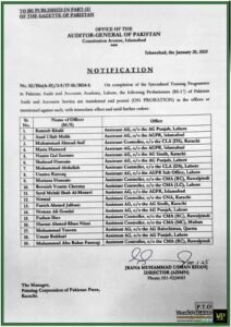 Auditor-General of Pakistan Announces Postings for Probationary Officers (BS-17) Assigned Roles After Completion of Specialized Training Programme–Notification