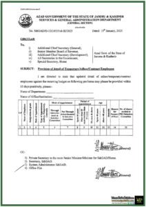 Azad Jammu & Kashmir Government Seeks Immediate Data on Temporary and Contract Employees–Notification