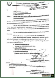 Directorate of Elementary & Secondary Education KPK Enforces Accountability in Recruitment-Notification