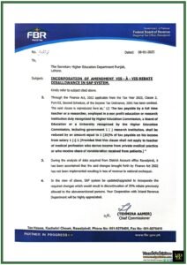 FBR Directs Higher Education Department Punjab to Amend SAP System for Tax Compliance-Notification