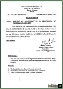 Federal Rightsizing Initiative Ministry of Energy Issues Timely Coordination-Ministry of Energy (Power Division) Notification