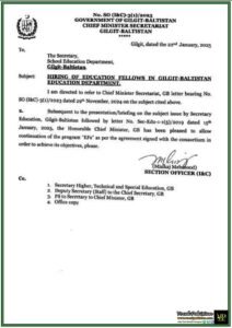 Government of Gilgit-Baltistan Approves Continuation of Education Fellows Program–Notification