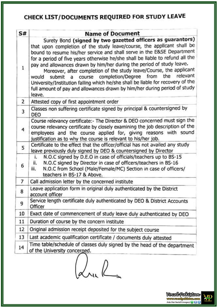Government of Khyber Pakhtunkhwa Issues Checklist for Efficient Processing of Study Leave–Notification