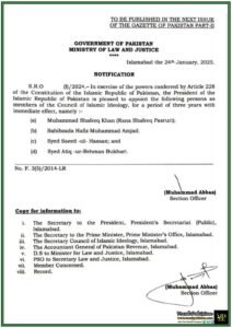 Government of Pakistan Appoints Four New Members to Council of Islamic Ideology-Notification