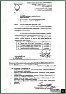 Khyber Pakhtunkhwa Education Department's Major Restructuring Ministerial Staff PostingTransfer-Notification