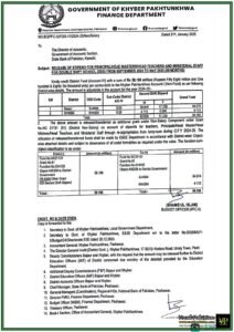 Khyber Pakhtunkhwa Finance Department Issues Stipend Release Notification for Double Shift School Staff-Notification