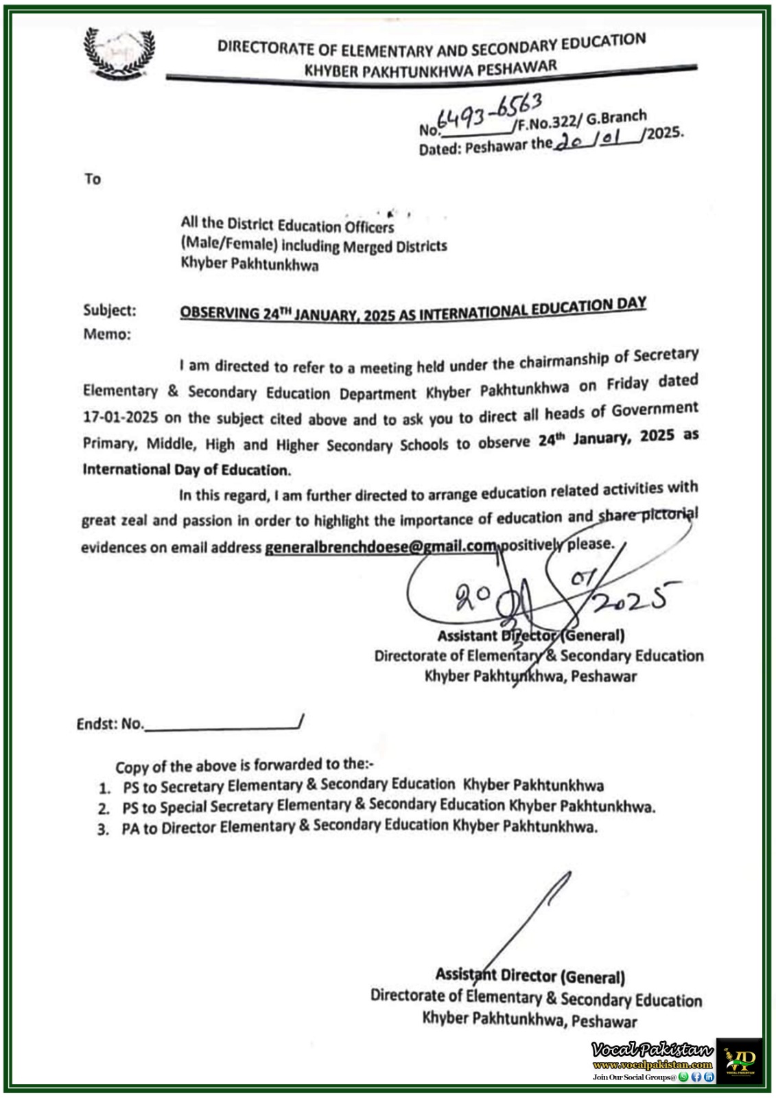 KPK 9 Khyber Pakhtunkhwa Schools to Celebrate International Education Day 2025 Official Notification