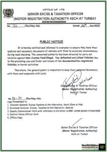 Mandatory Vehicle Documentation Public Safety and Legal Compliance Motor Registration Authority Balochistan-Important Notification