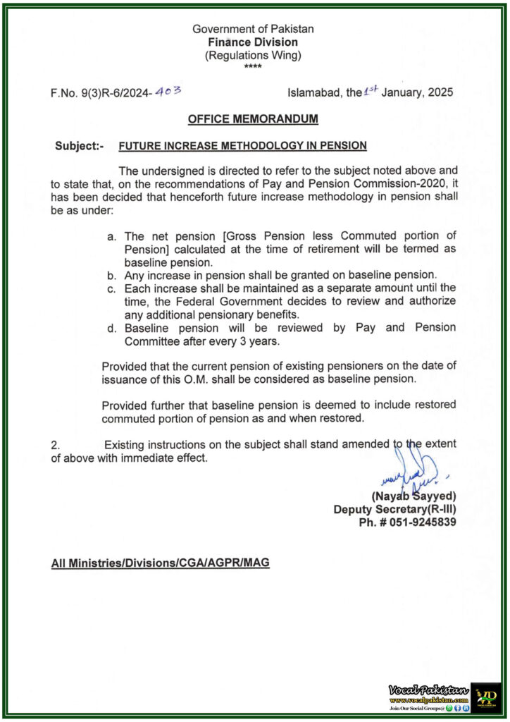 Pay And Pension Commission Recommendations Lead To Future Increase Methodology In Pension–Notification