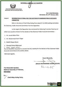 Public Accounts Committee Chairman Election Nomination Panel Announced–Notification