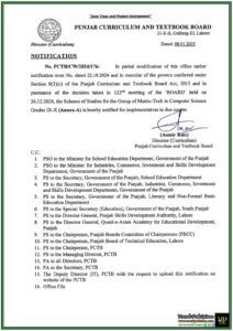 Punjab Curriculum and Textbook Board (PCTB) Announces Revised Scheme of Studies for Matric-Tech Computer Science–Notification