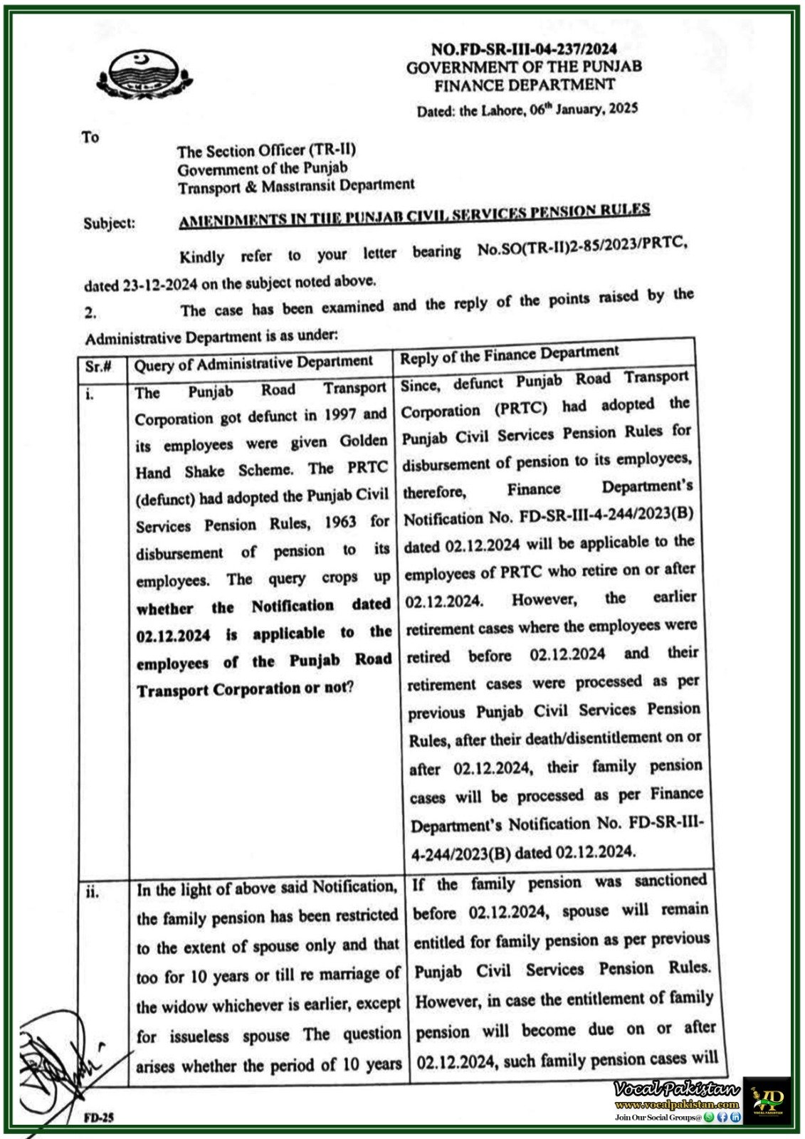 Punjab Finance Department Amends Civil Services Pension Rules–Notification