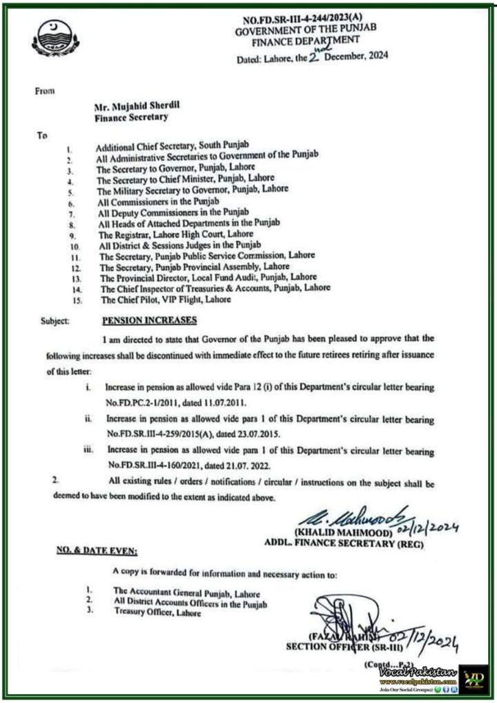 Punjab Finance Department Issues Critical Pension Policy Changes–Notification 10 Punjab Finance Department Issues Critical Pension Policy Changes–Notification