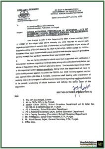Punjab Government Urges Immediate Submission of Seniority Lists for Elementary School Teachers–Notification