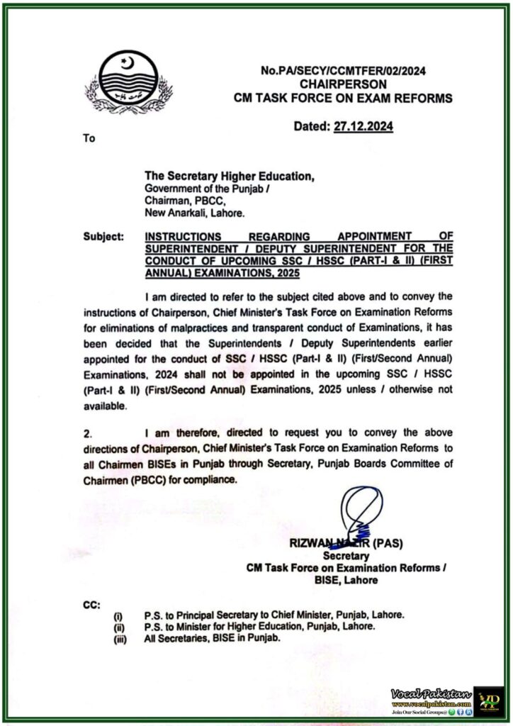 Punjab Implements New Guidelines for SSC/HSSC Examination Officials–Notification 10 Punjab Implements New Guidelines for SSCHSSC Examination Officials–Notification