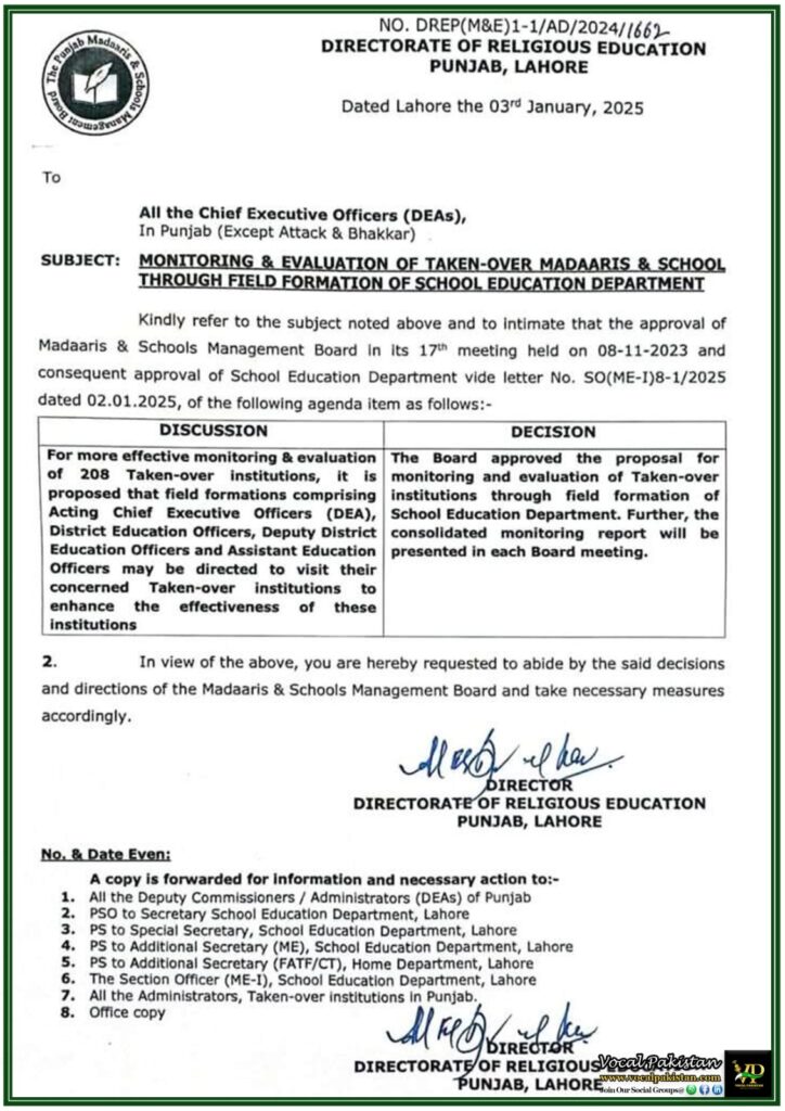 Punjab School Education Department Enhanced Monitoring of Taken-Over Madaaris and Schools Approved–Notification 2 Punjab School Education Department Enhanced Monitoring of Taken-Over Madaaris and Schools Approved–Notification