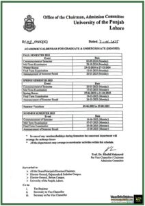 Punjab University Announces Comprehensive Academic Schedule for 2024-25-Notification