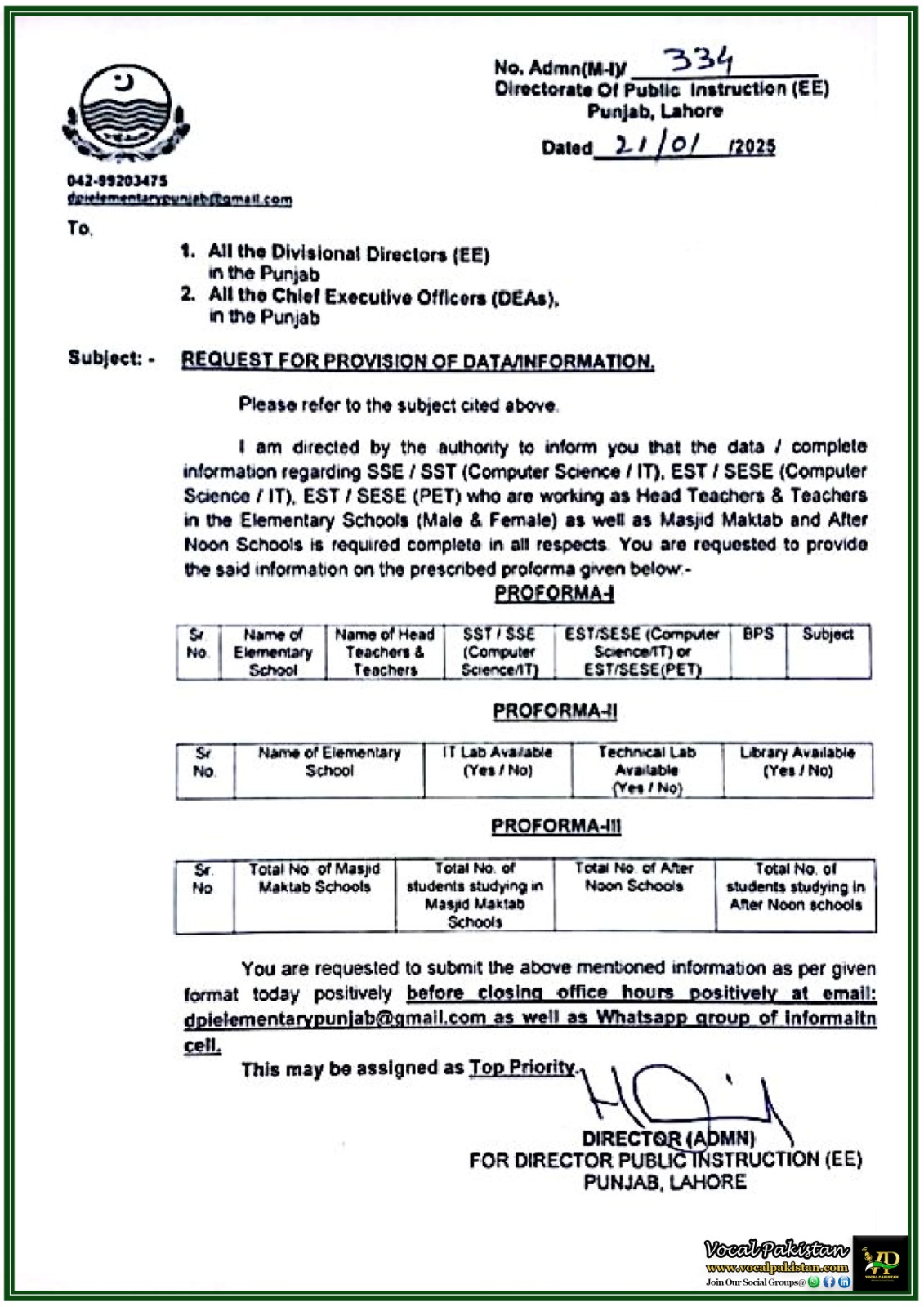 Punjab 2 Punjab's Education Directorate Calls for Comprehensive School Data Collection-Notification