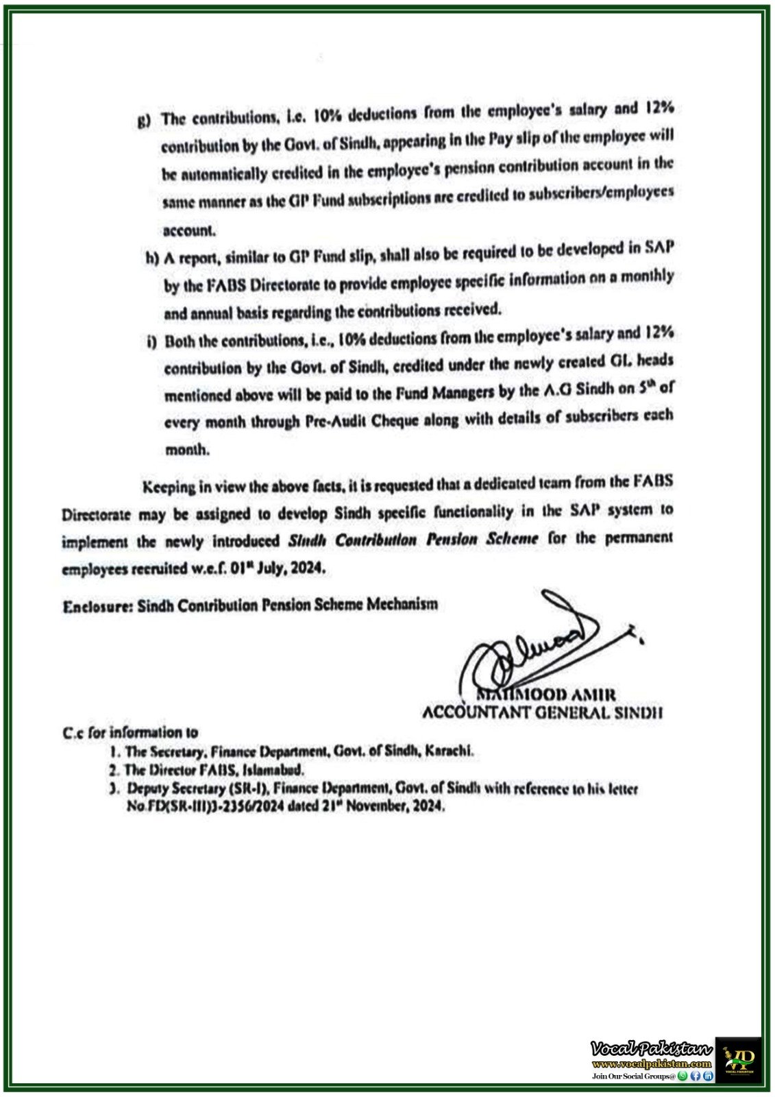 SAP System to Implement Sindh Contribution Pension Scheme for New Employees–Notification