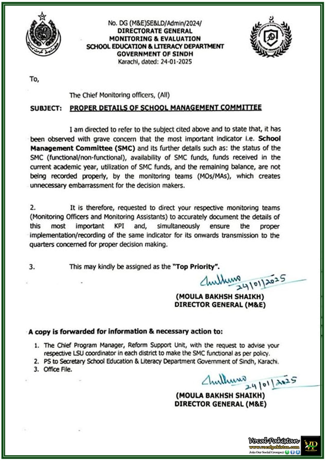 Sindh Education Department Prioritizes Accurate School Management Committees (SMC) Documentation–Notification