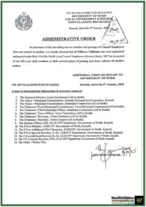 Sindh Government Extends Ban on Local Council Employee Transfers and Postings–Notification