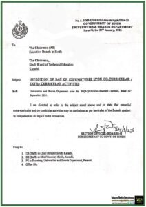 Sindh Government Regulates Expenditures on Co-Curricular Activities–Notification