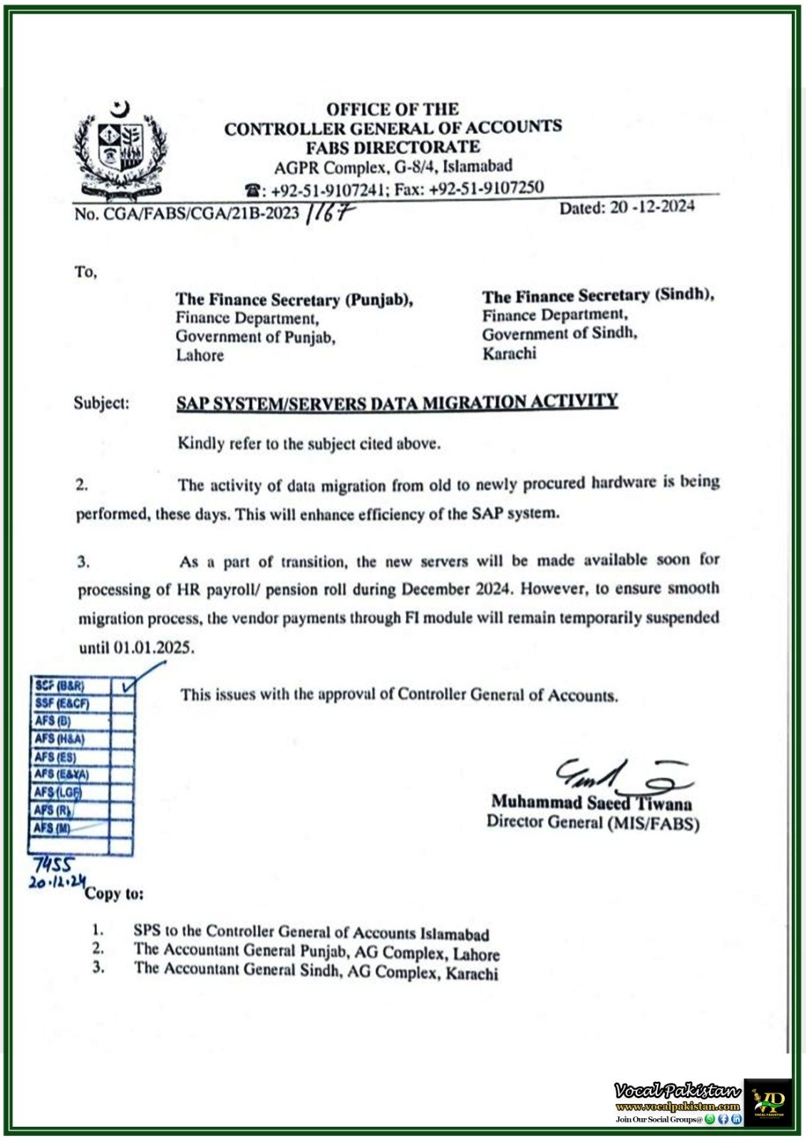 Temporary Suspension of Vendor Payments Due to SAP Migration Activity Announced by Controller General of Accounts–Notification