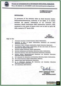 BISE Peshawar Announces New Date for Matric Exams 2025 Due to Ramzan–Notification