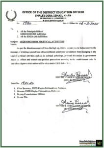 Government Employees in DI Khan Prohibited from Political Involvement–Notification Issued