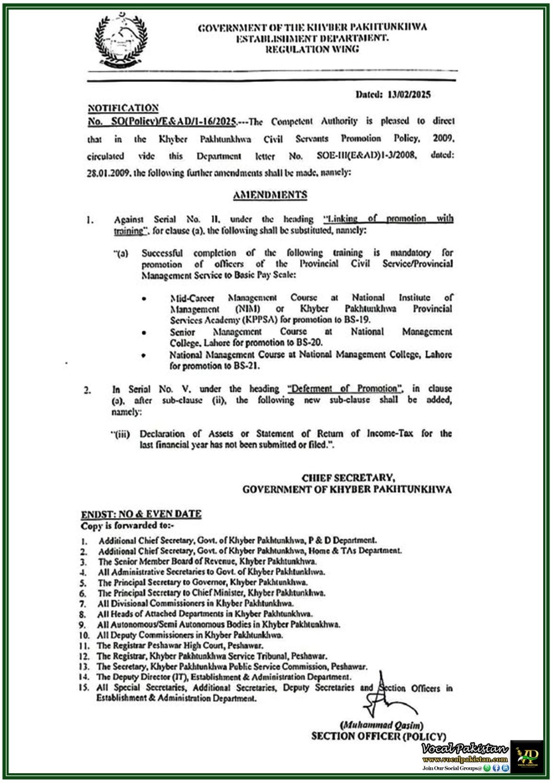 Government of KPK Introduces New Training & Tax Requirements for Promotions–Notification Inside