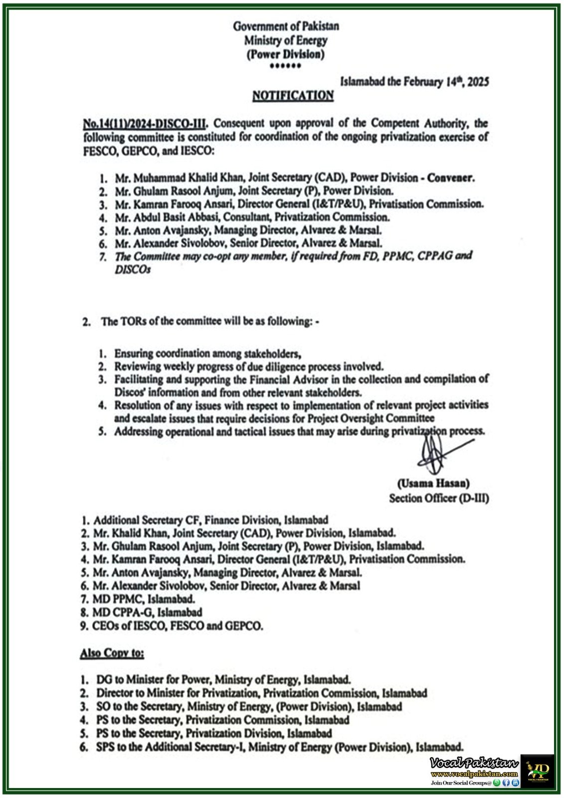 Government of Pakistan Sets Up High-Level Committee for FESCO, GEPCO & IESCO Privatization–Notification Issued