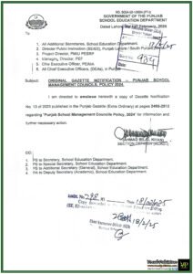 Government of Punjab Announces New Policy for School Management Councils–Punjab Gazette Notification