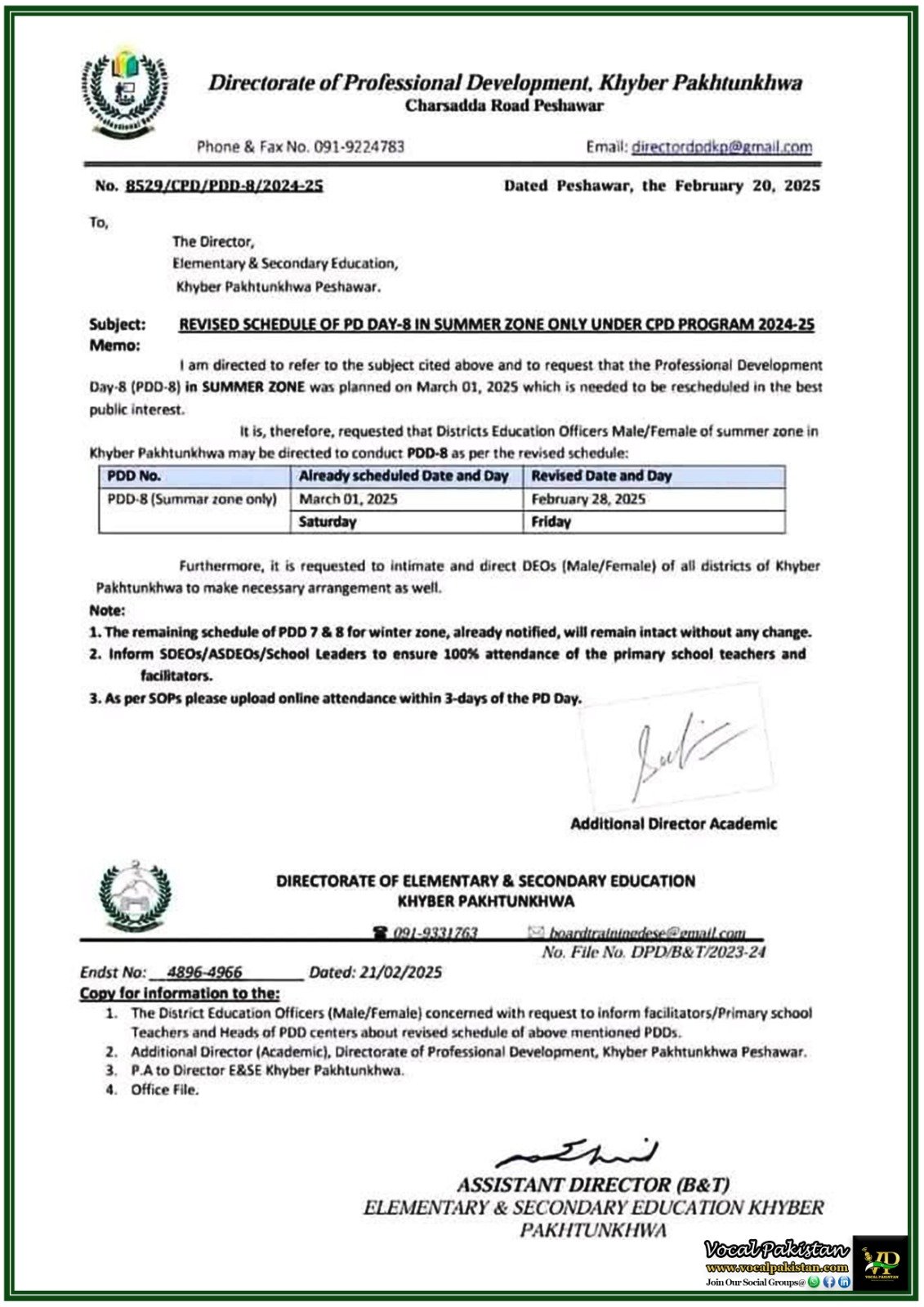 Khyber Pakhtunkhwa CPD Program 2024-25: Revised Schedule for PD Day-8 Announced–Notification