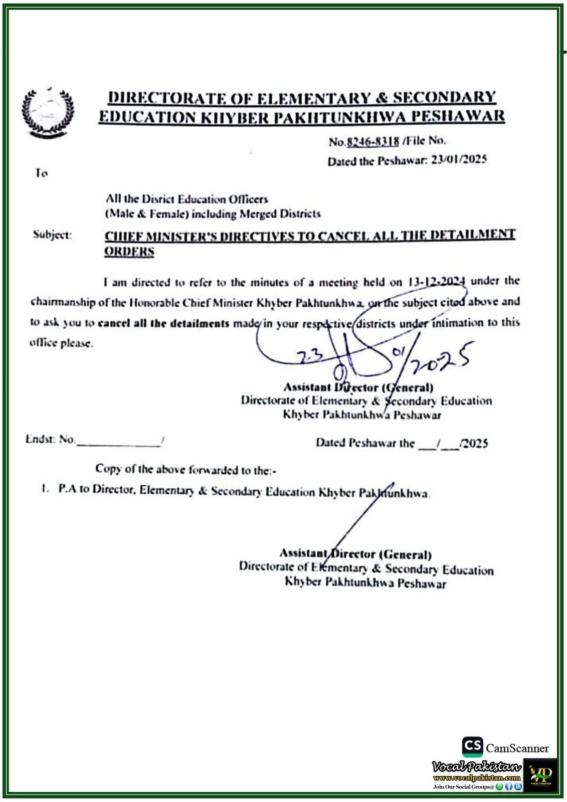 Khyber Pakhtunkhwa Government Cancels All Detailment Orders in Education Sector-Notification