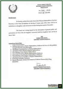 Khyber Pakhtunkhwa Government Lifts Ban on Meat Sale and Slaughter During Ramadan–Official Notification