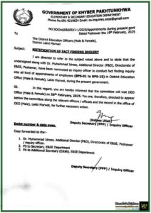 Khyber Pakhtunkhwa Government Orders Fact-Finding Inquiry into Appointments in Lakki Marwat Education Department
